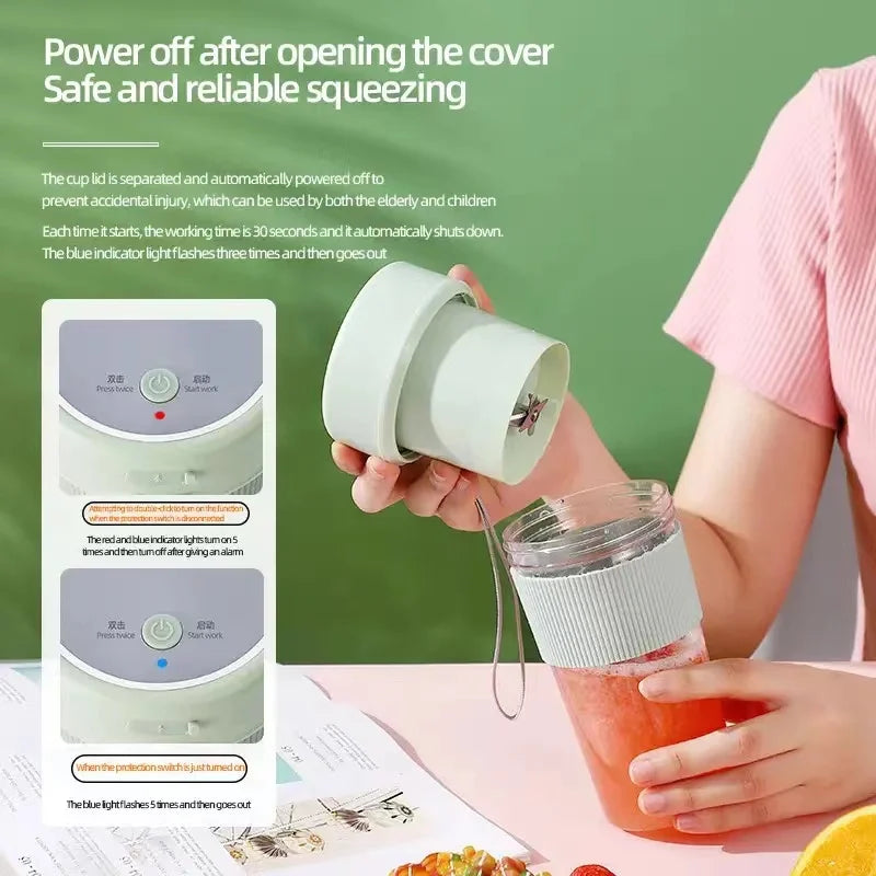 Mini Electric Rechargeable Portable Wireless Juicer cup 6 Blades Fruit Smoothie Blender Puree Mixer